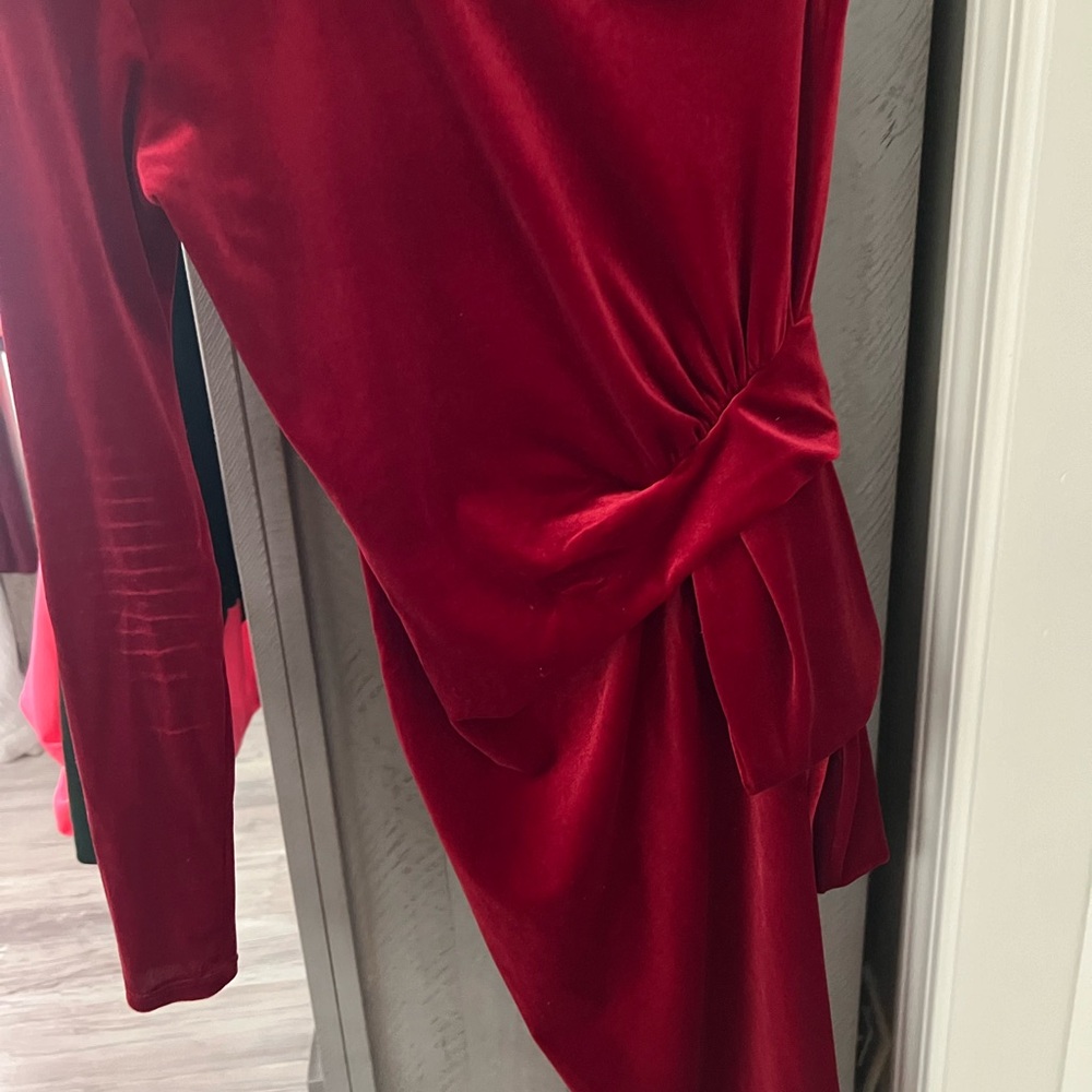 Red dress one shoulder midi dress